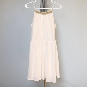 F21 antique gold embellished cream dress